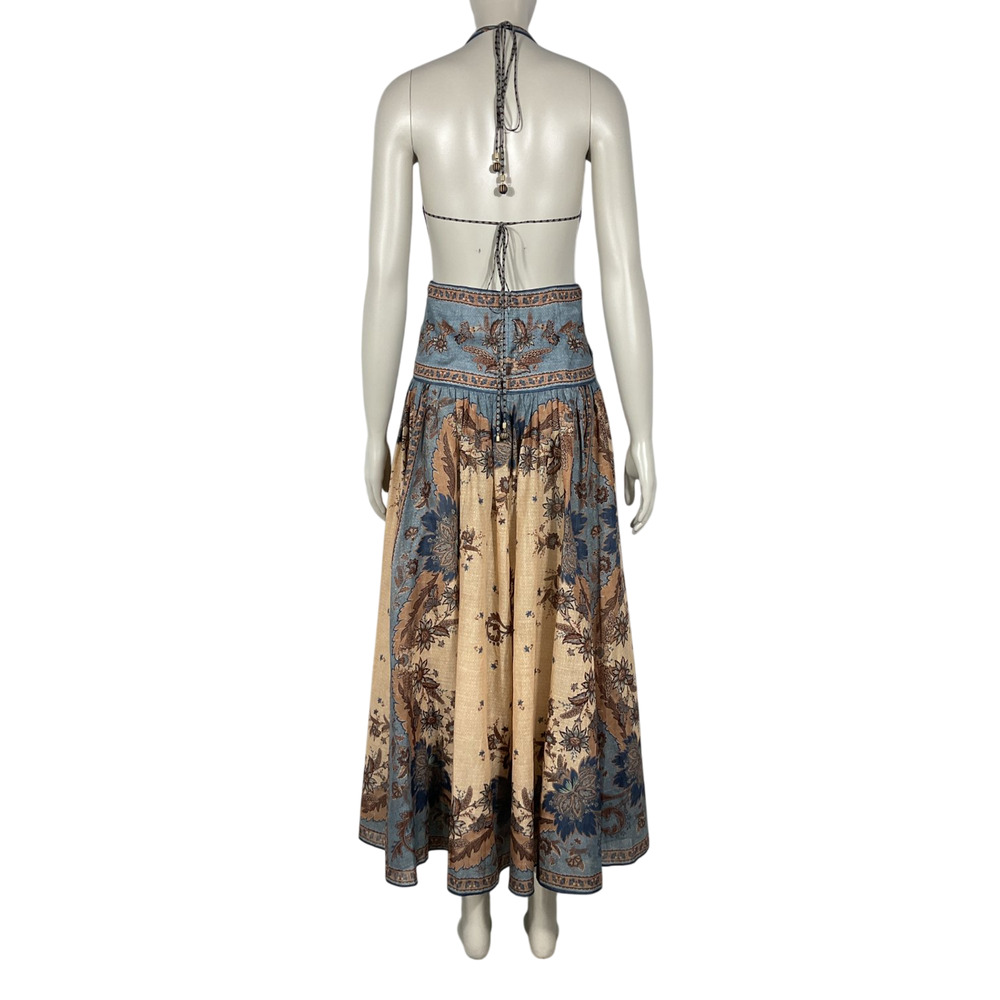 Zimmermann Bohemian Blue Cream Indienne Floral Ascension Halter Maxi Dress Size - Picture 3 of 7